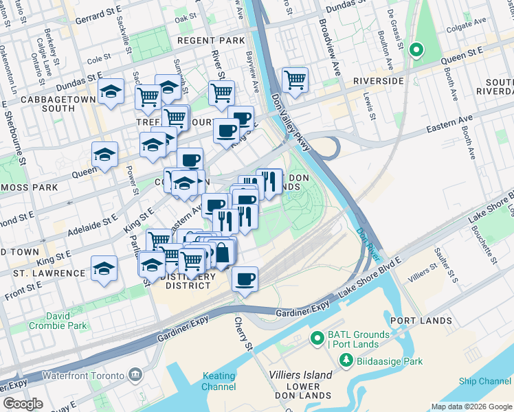 map of restaurants, bars, coffee shops, grocery stores, and more near 60 Tannery Road in Toronto