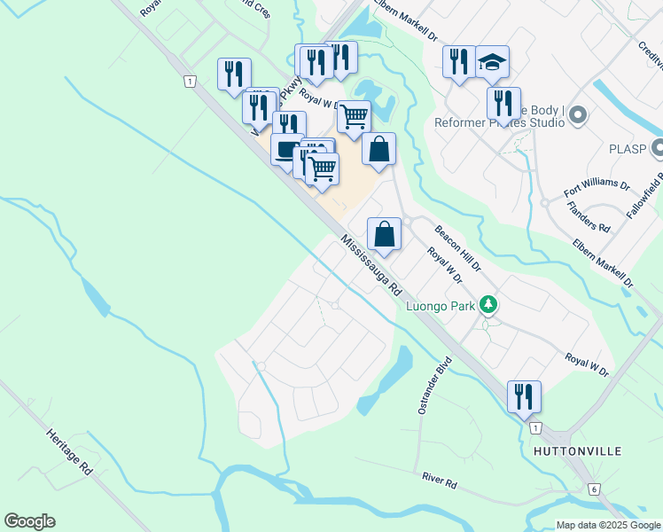 map of restaurants, bars, coffee shops, grocery stores, and more near 9 Lyle Way in Brampton