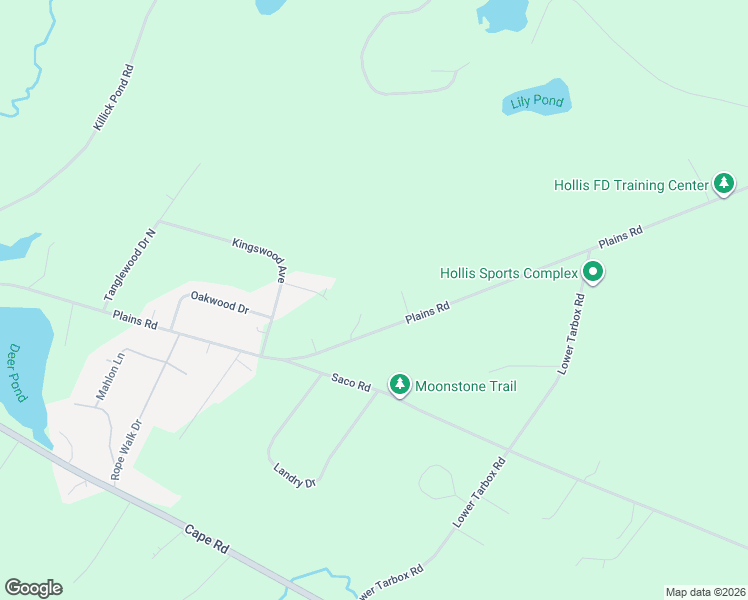 map of restaurants, bars, coffee shops, grocery stores, and more near 260 Plains Road in Hollis