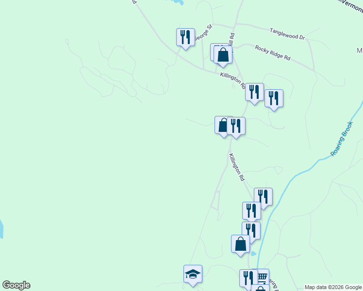 map of restaurants, bars, coffee shops, grocery stores, and more near 95 Priscilla Lane in Killington