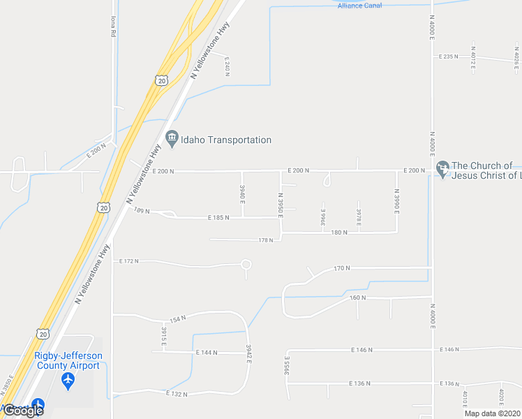 map of restaurants, bars, coffee shops, grocery stores, and more near 4617 East 185 North in Rigby