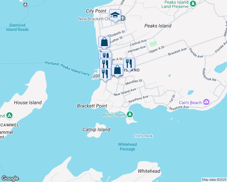 map of restaurants, bars, coffee shops, grocery stores, and more near 8 Adams Street in Portland