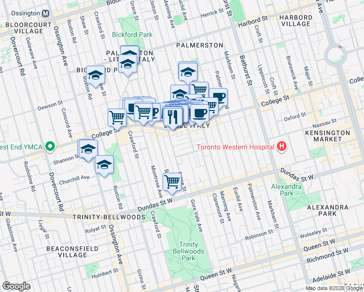 map of restaurants, bars, coffee shops, grocery stores, and more near 49 Henderson Avenue in Toronto