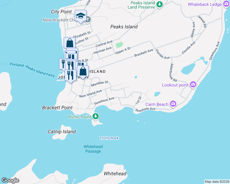 map of restaurants, bars, coffee shops, grocery stores, and more near 132 New Island Avenue in Portland