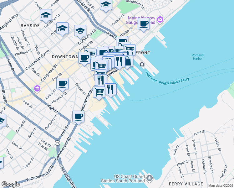 map of restaurants, bars, coffee shops, grocery stores, and more near in Portland