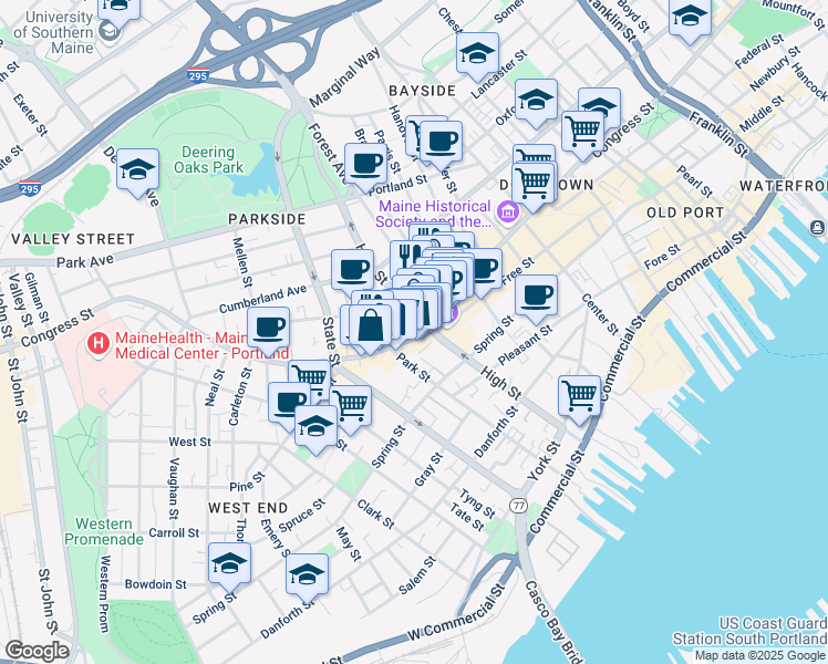 map of restaurants, bars, coffee shops, grocery stores, and more near 156 High Street in Portland
