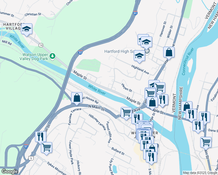 map of restaurants, bars, coffee shops, grocery stores, and more near 46 Cascadnac Avenue in Hartford