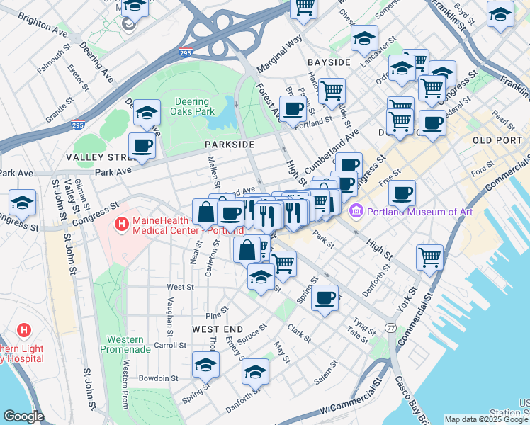 map of restaurants, bars, coffee shops, grocery stores, and more near in Portland