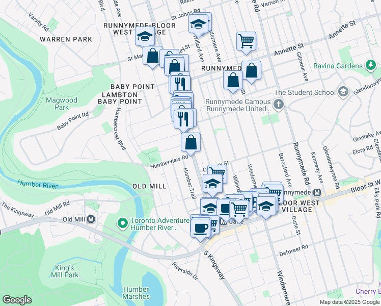 map of restaurants, bars, coffee shops, grocery stores, and more near in Toronto