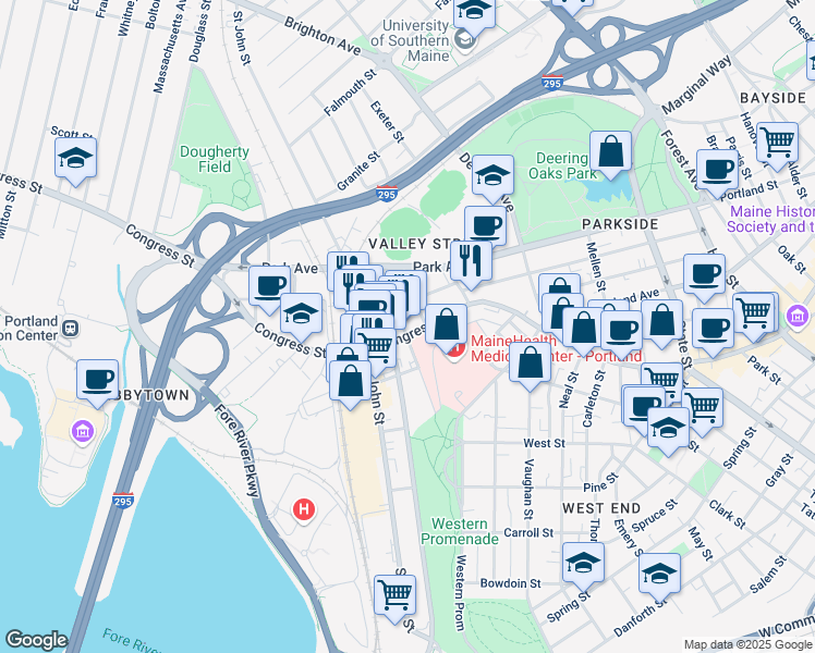 map of restaurants, bars, coffee shops, grocery stores, and more near 81 Gilman Street in Portland