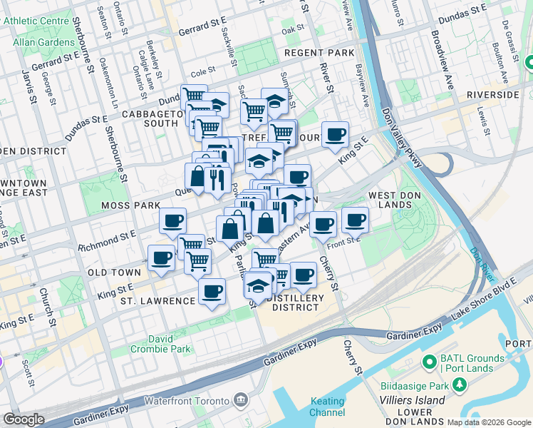map of restaurants, bars, coffee shops, grocery stores, and more near 2 Wilkins Avenue in Toronto