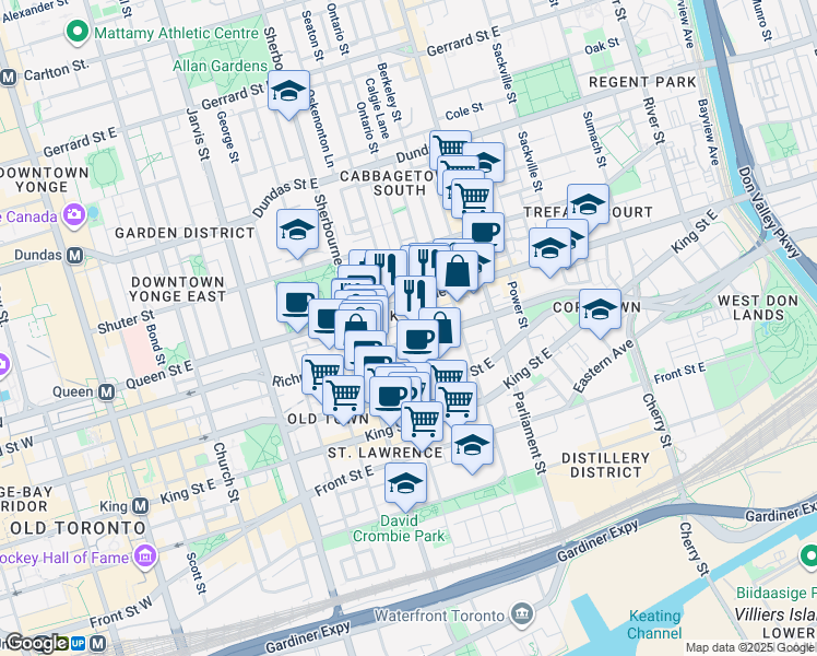 map of restaurants, bars, coffee shops, grocery stores, and more near in Toronto