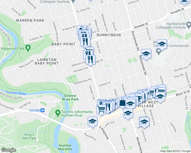 map of restaurants, bars, coffee shops, grocery stores, and more near in Toronto