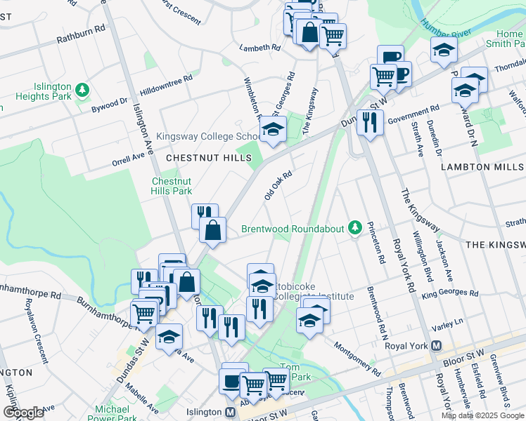 map of restaurants, bars, coffee shops, grocery stores, and more near in Toronto