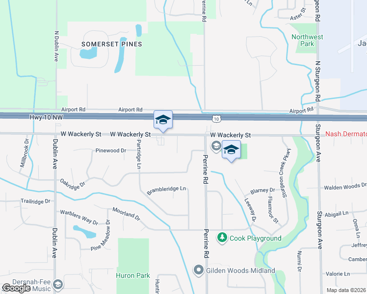 map of restaurants, bars, coffee shops, grocery stores, and more near 4217 West Wackerly Street in Midland