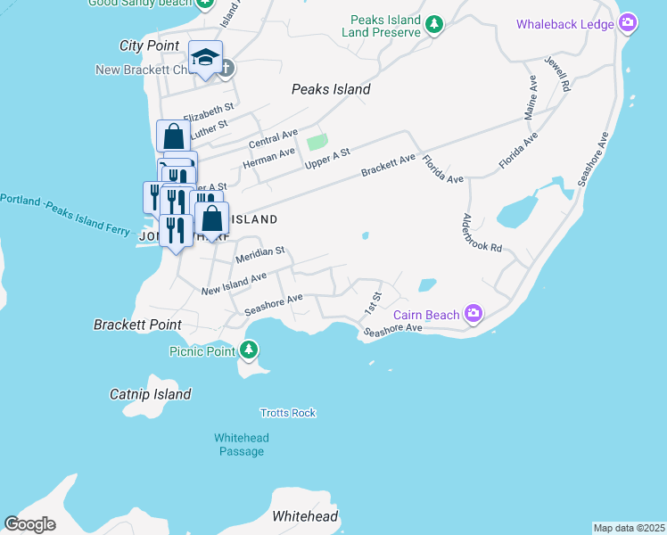 map of restaurants, bars, coffee shops, grocery stores, and more near 36 Spruce Avenue in Portland