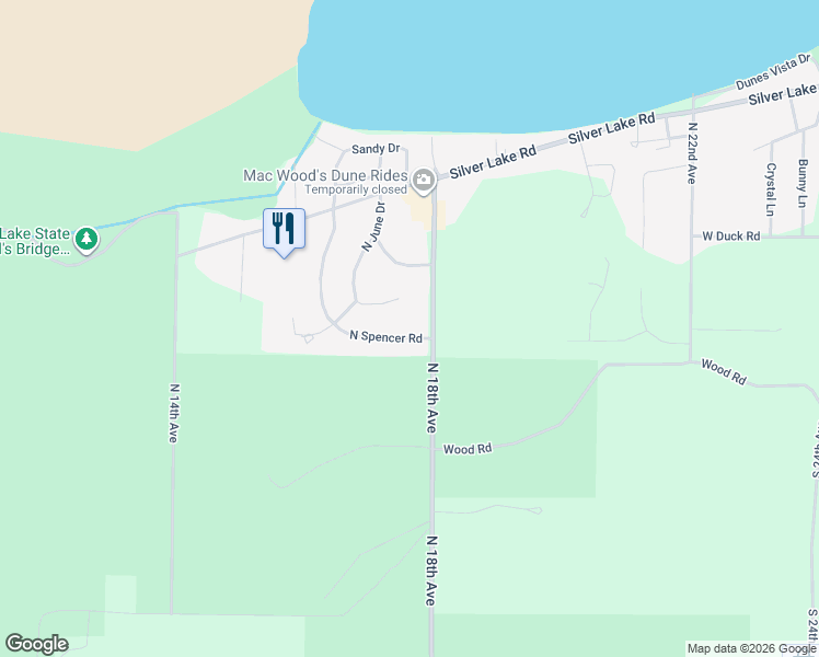 map of restaurants, bars, coffee shops, grocery stores, and more near 416 North Spencer Road in Mears
