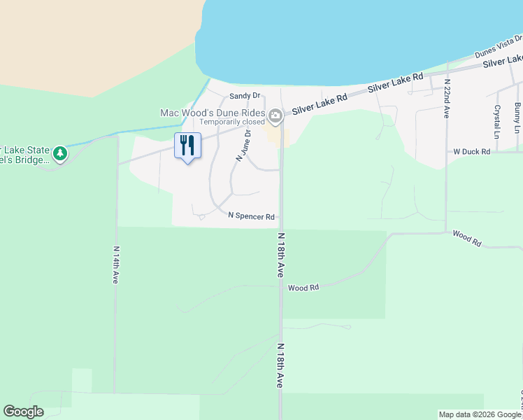 map of restaurants, bars, coffee shops, grocery stores, and more near 416 North Spencer Road in Mears