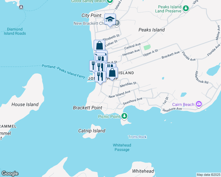 map of restaurants, bars, coffee shops, grocery stores, and more near 24 Adams Street in Portland