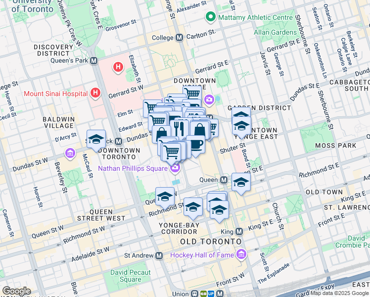 map of restaurants, bars, coffee shops, grocery stores, and more near 483 Bay Street in Markham