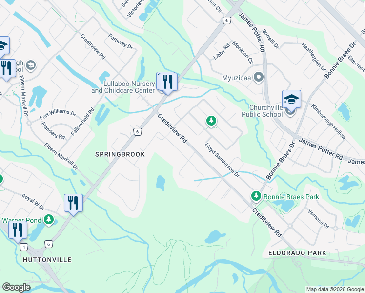 map of restaurants, bars, coffee shops, grocery stores, and more near 8892 Creditview Road in Brampton