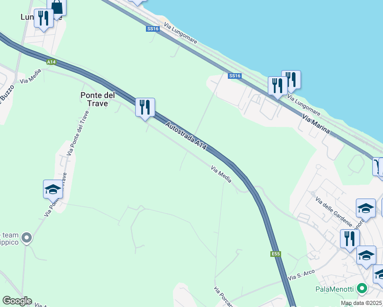 map of restaurants, bars, coffee shops, grocery stores, and more near 9 Via Media in Provincia di Ancona