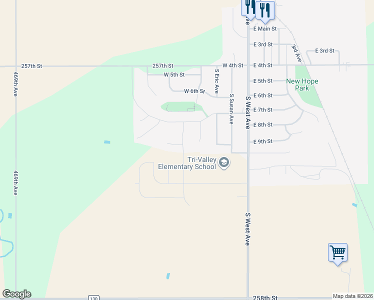 map of restaurants, bars, coffee shops, grocery stores, and more near 604 Hanna Trail in Crooks