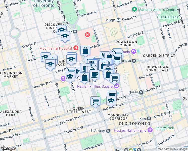 map of restaurants, bars, coffee shops, grocery stores, and more near in Toronto