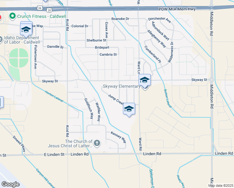 map of restaurants, bars, coffee shops, grocery stores, and more near 19411 Wooley Creek Avenue in Caldwell