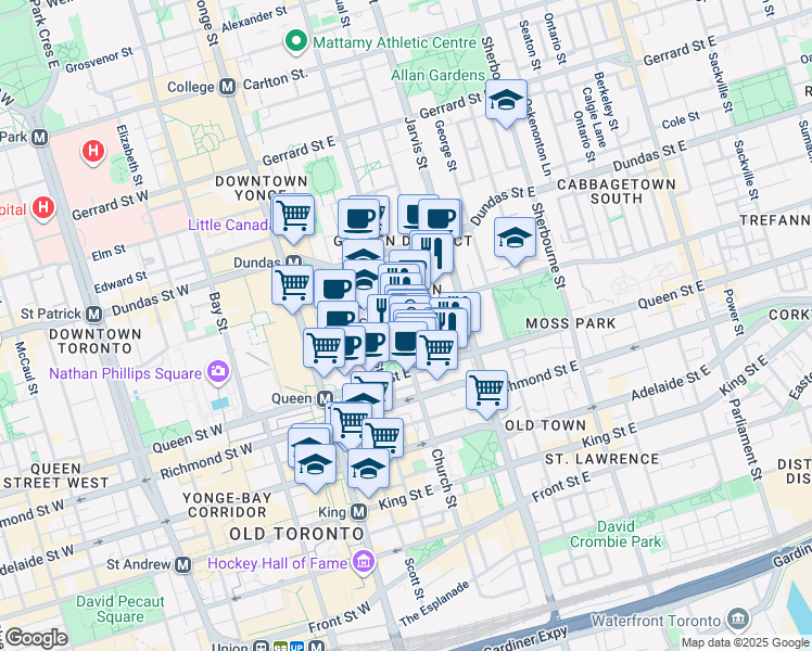 map of restaurants, bars, coffee shops, grocery stores, and more near in Toronto