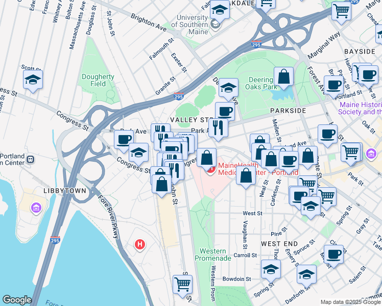 map of restaurants, bars, coffee shops, grocery stores, and more near 81 Gilman Street in Portland