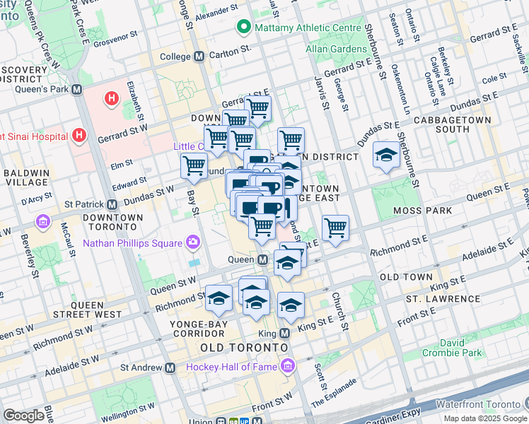 map of restaurants, bars, coffee shops, grocery stores, and more near in Toronto