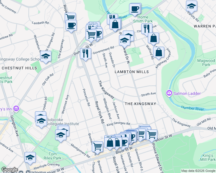 map of restaurants, bars, coffee shops, grocery stores, and more near 75 Strath Avenue in Toronto