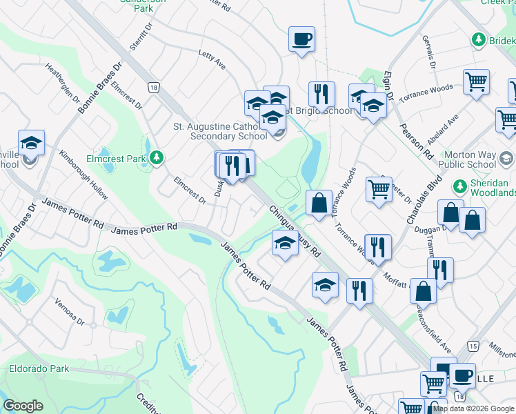 map of restaurants, bars, coffee shops, grocery stores, and more near 6 Abercove Close in Brampton