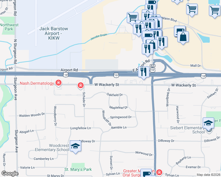 map of restaurants, bars, coffee shops, grocery stores, and more near 2013 West Wackerly Street in Midland Township