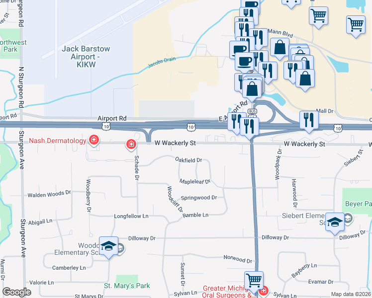map of restaurants, bars, coffee shops, grocery stores, and more near 2013 West Wackerly Street in Midland Township