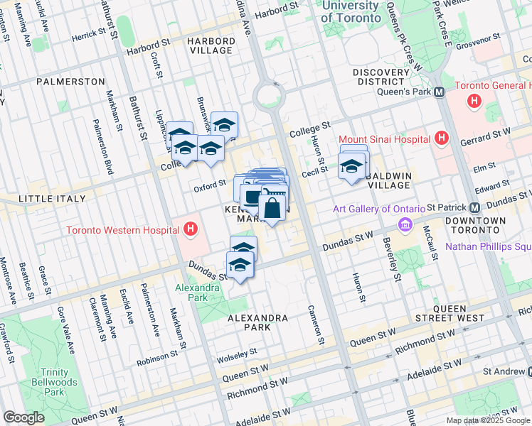 map of restaurants, bars, coffee shops, grocery stores, and more near in Toronto
