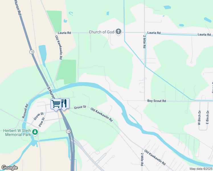 map of restaurants, bars, coffee shops, grocery stores, and more near 2871 Boy Scout Road in Bay City