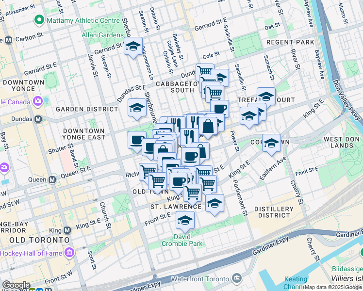 map of restaurants, bars, coffee shops, grocery stores, and more near in Toronto