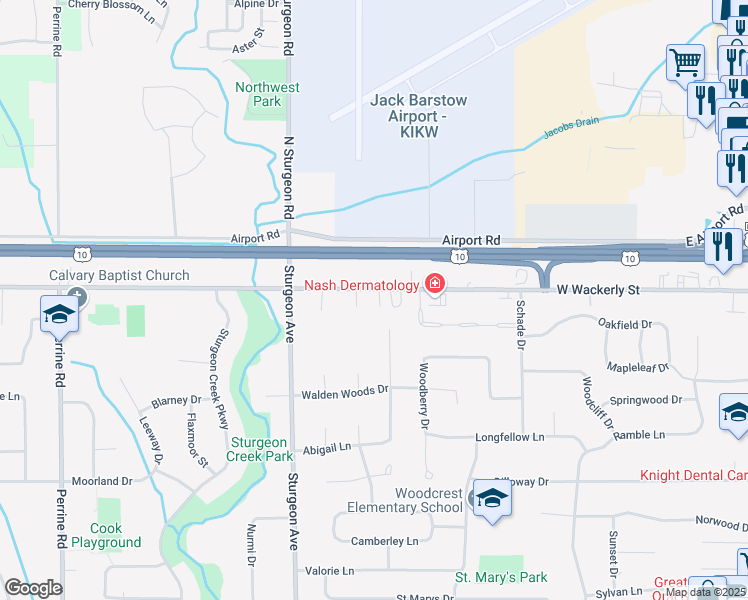 map of restaurants, bars, coffee shops, grocery stores, and more near 6208 Alyse Lane in Midland