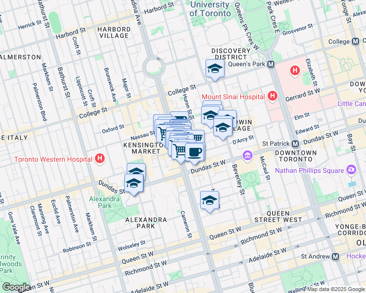 map of restaurants, bars, coffee shops, grocery stores, and more near in Toronto