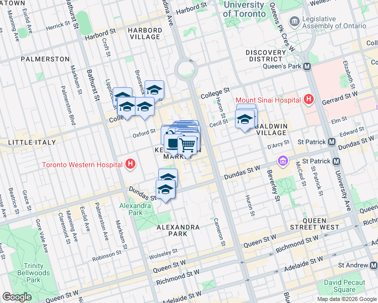 map of restaurants, bars, coffee shops, grocery stores, and more near in Toronto