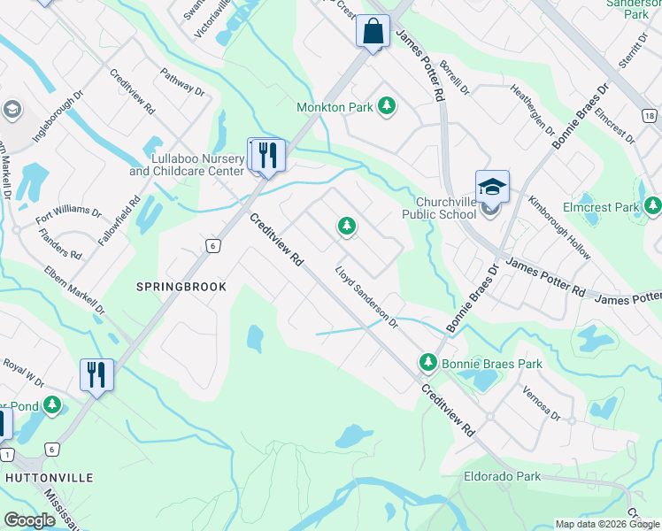 map of restaurants, bars, coffee shops, grocery stores, and more near 144 Lloyd Sanderson Drive in Brampton