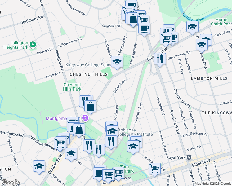 map of restaurants, bars, coffee shops, grocery stores, and more near in Toronto