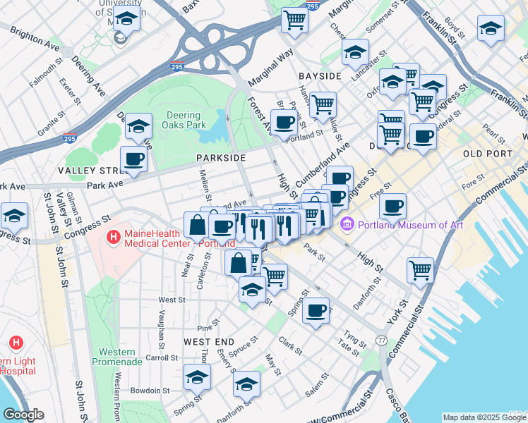 map of restaurants, bars, coffee shops, grocery stores, and more near in Portland