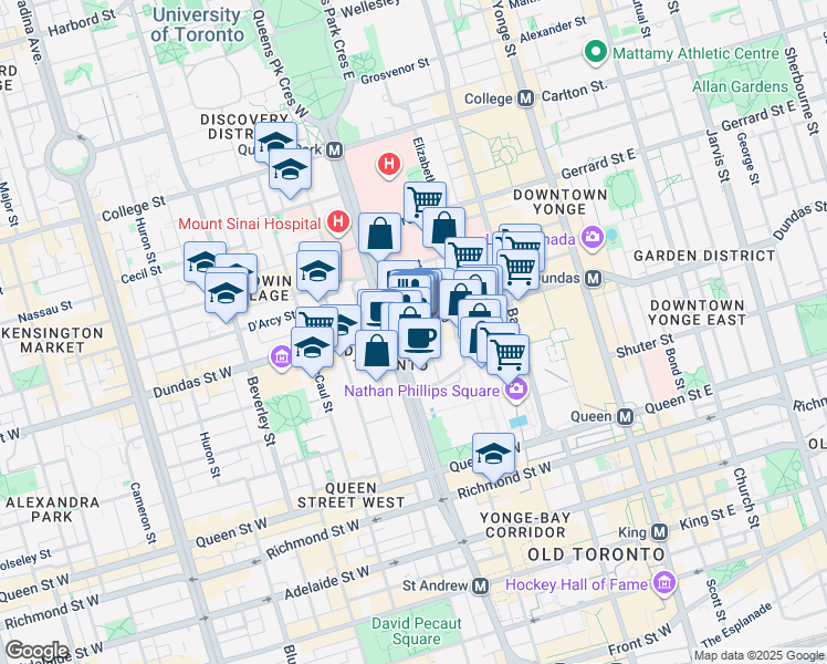 map of restaurants, bars, coffee shops, grocery stores, and more near in Toronto
