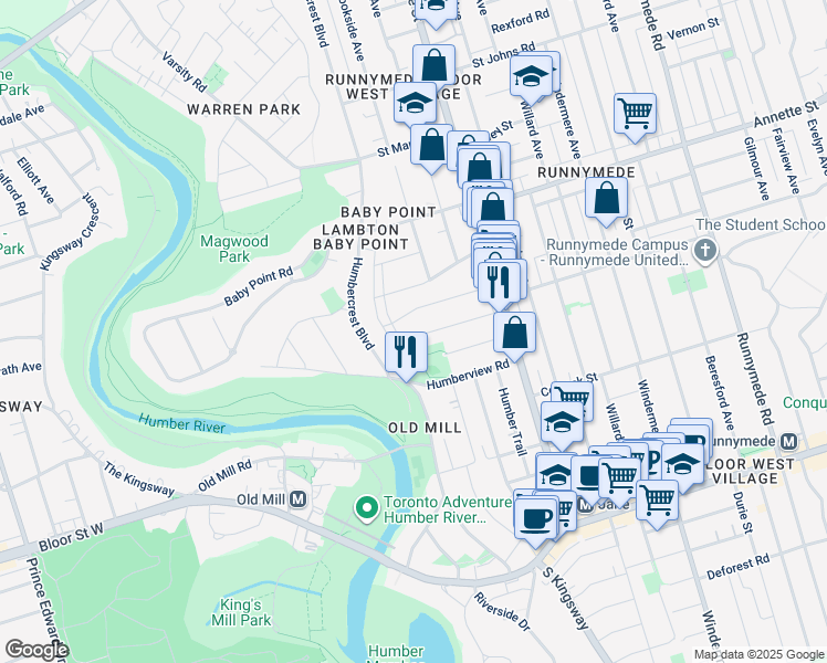 map of restaurants, bars, coffee shops, grocery stores, and more near 70 Harshaw Avenue in Toronto