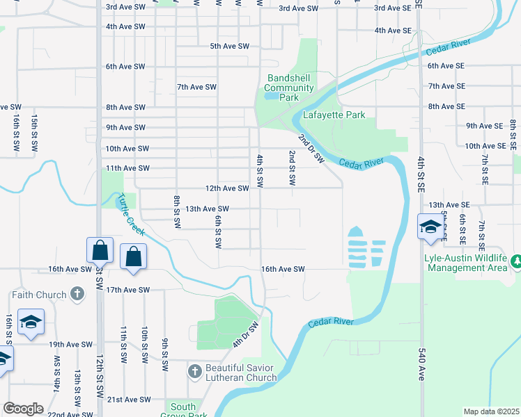 map of restaurants, bars, coffee shops, grocery stores, and more near 1401 4th Street Southwest in Austin