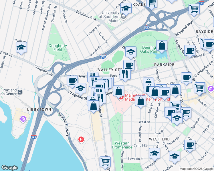map of restaurants, bars, coffee shops, grocery stores, and more near 81 Gilman Street in Portland