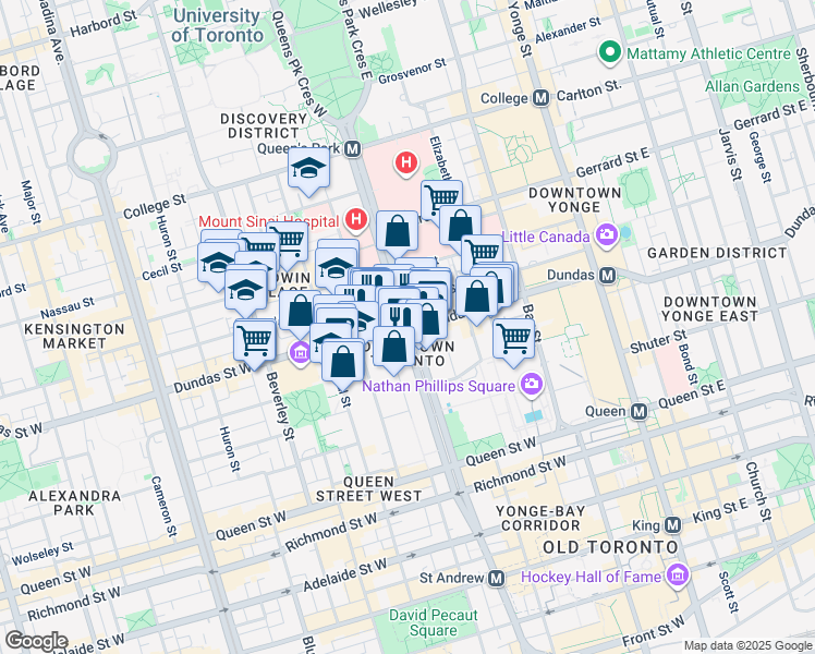 map of restaurants, bars, coffee shops, grocery stores, and more near in Toronto